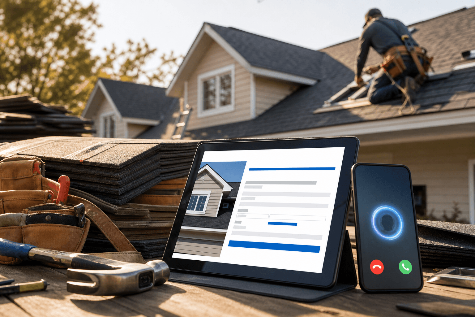 Roofing company home services AI call answering coverage example