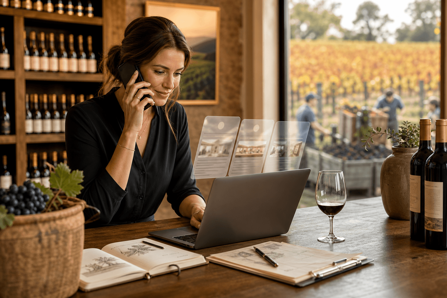 Winery tasting room and wholesale inquiry capture during harvest season