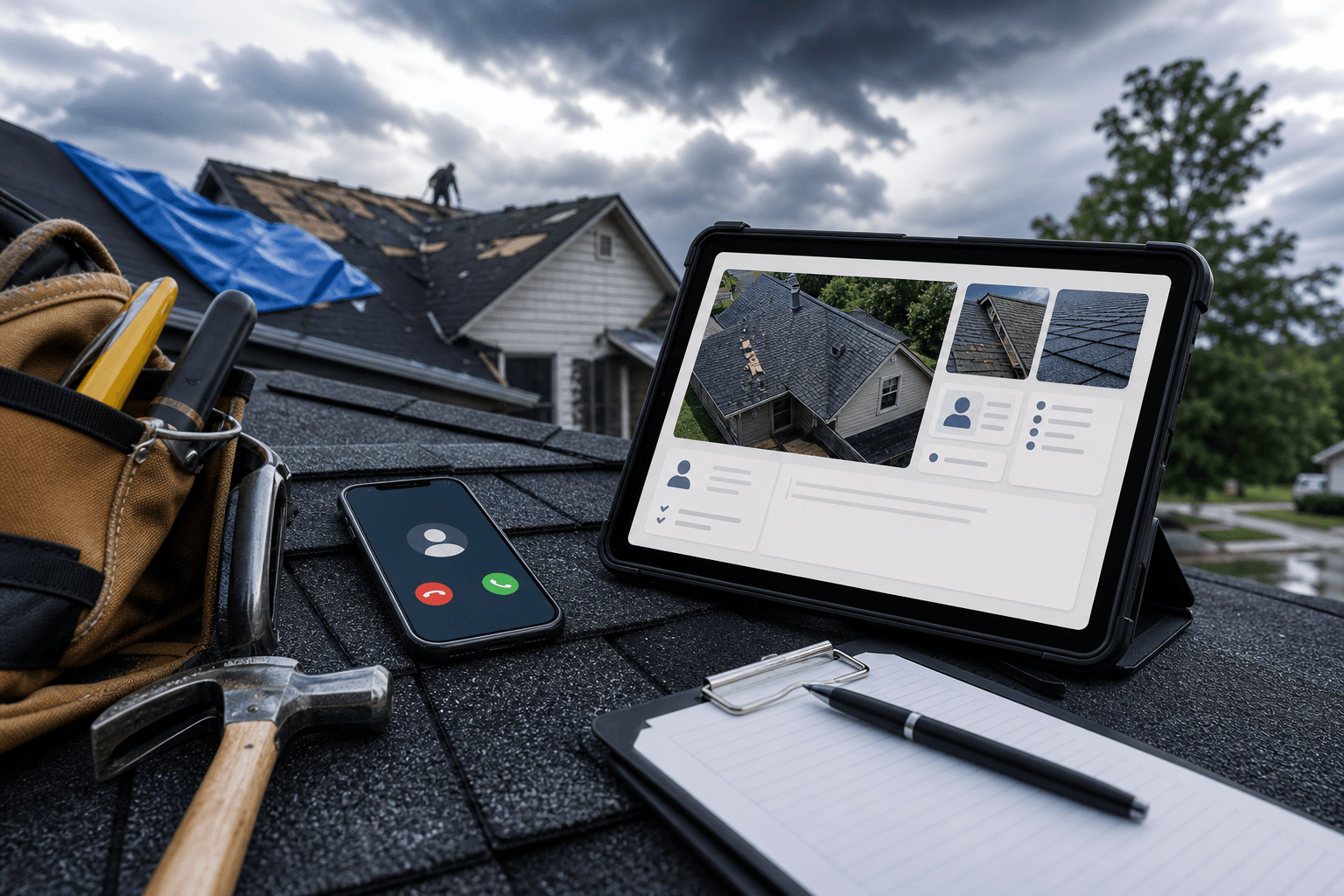 roofing call answering workflow example for small businesses